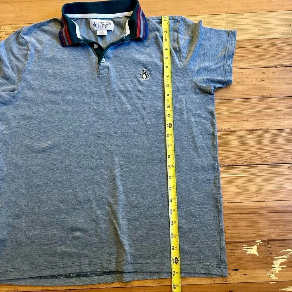 Penguin stripe collar pique pop short sleeve polo. Size L.